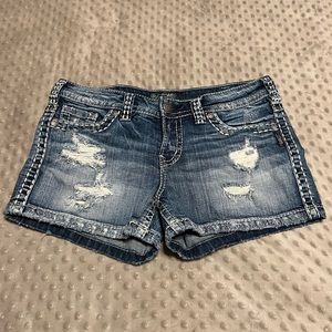 Silver Jeans Co. Aiko Shorts - Mid-rise, lightly distressed
